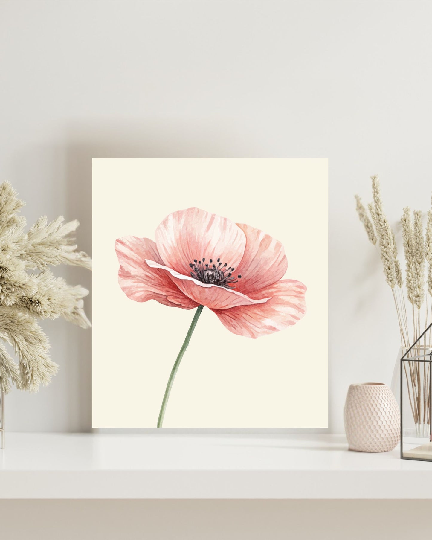 Minimalist Watercolor Poppy Canvas Print | Elegant Botanical Floral Wall Art
