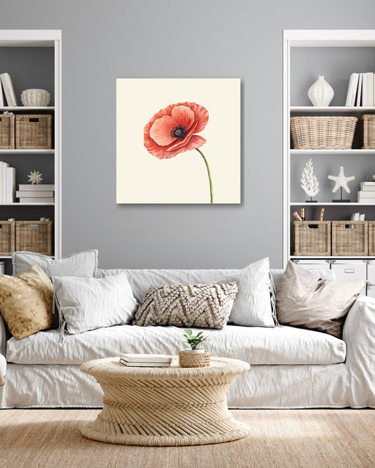 Minimalist Watercolor Poppy Canvas Print | Elegant Botanical Floral Wall Art