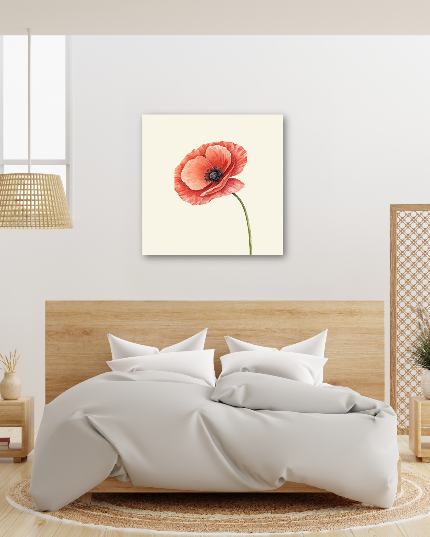 Minimalist Watercolor Poppy Canvas Print | Elegant Botanical Floral Wall Art