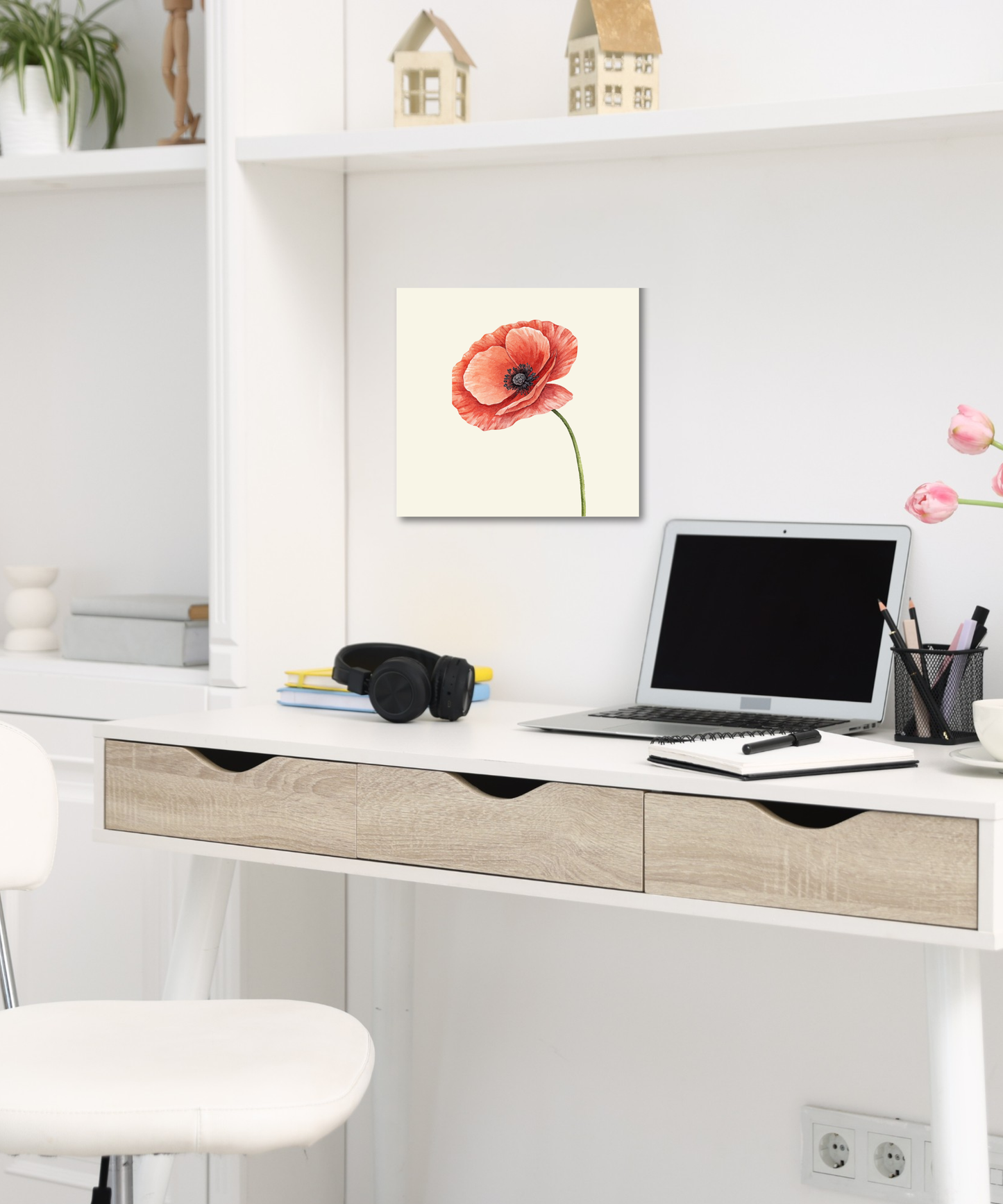 Minimalist Watercolor Poppy Canvas Print | Elegant Botanical Floral Wall Art