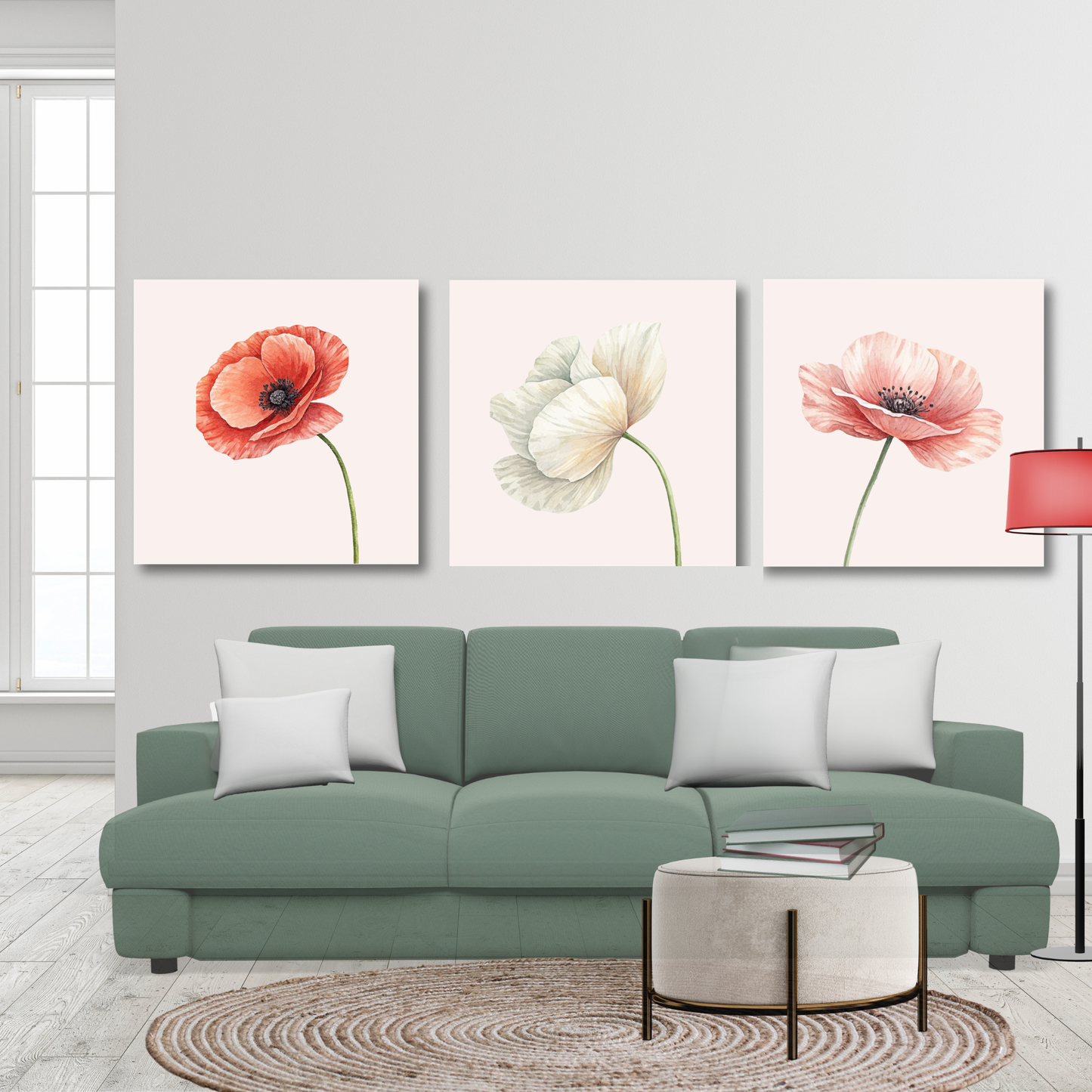 Minimalist Watercolor Poppy Canvas Print | Elegant Botanical Floral Wall Art