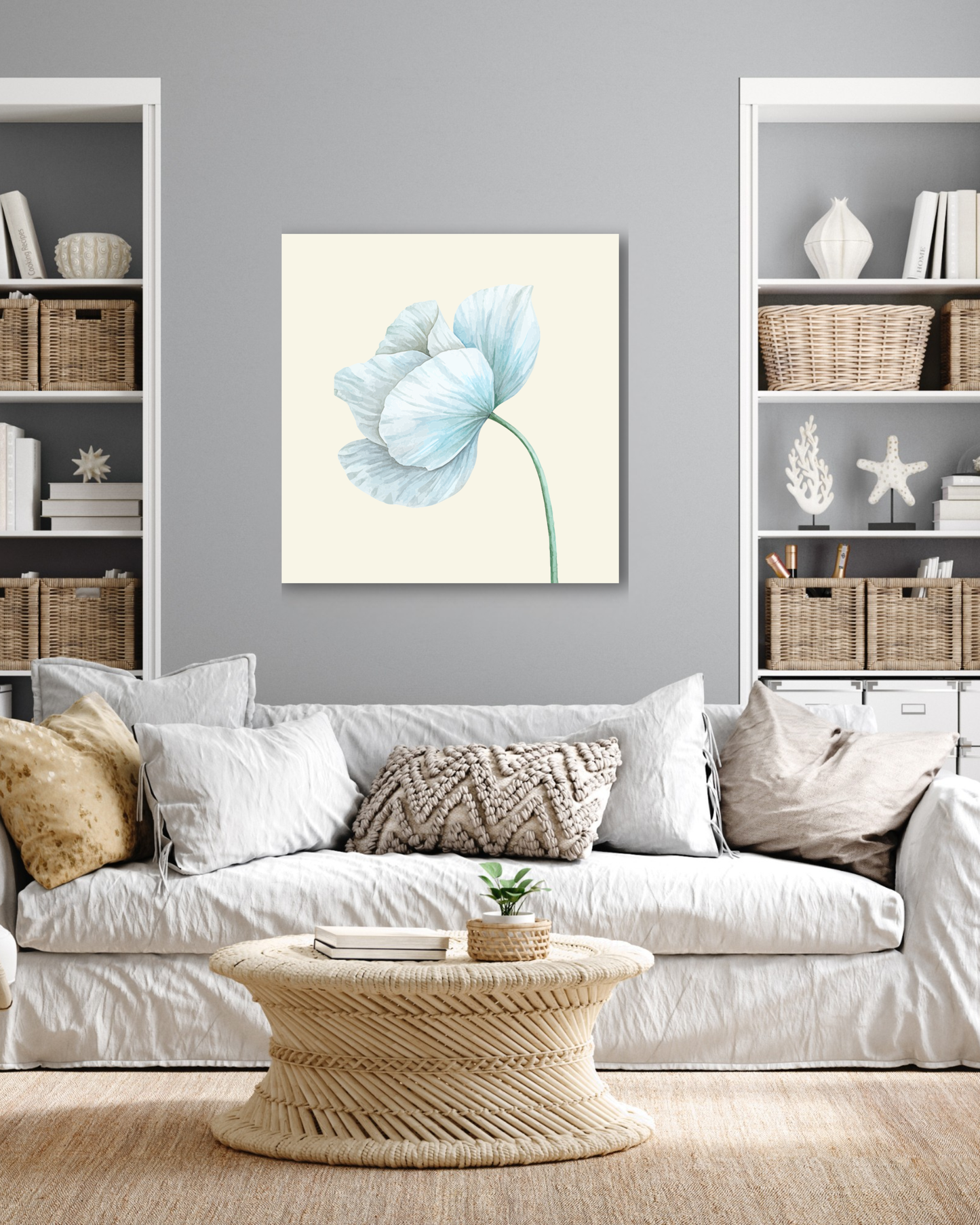 Minimalist Watercolor Poppy Canvas Print | Elegant Botanical Floral Wall Art