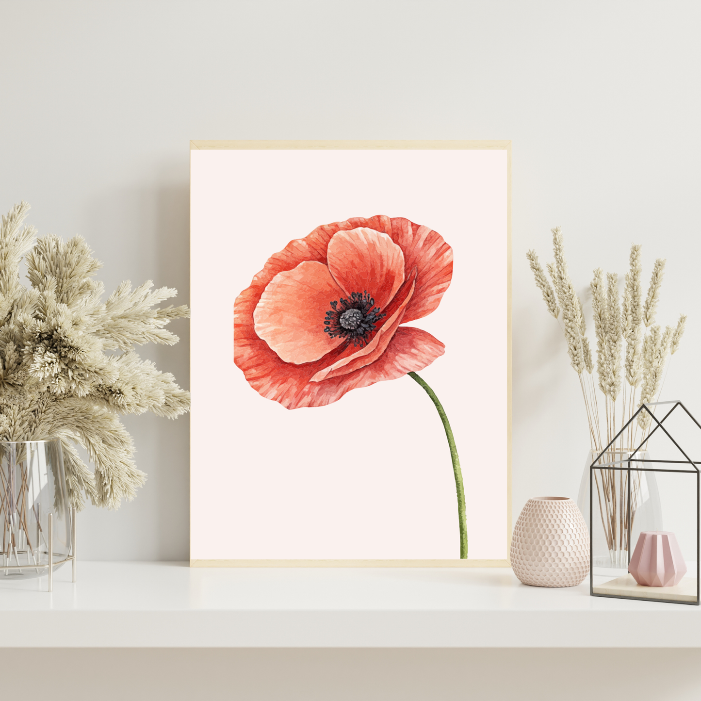Minimalist Watercolor Poppy Canvas Print | Elegant Botanical Floral Wall Art