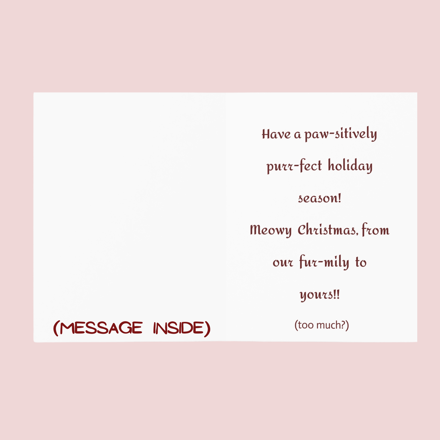 Meowy Christmas – Funny Cat Christmas Card with Cozy Charm  Ocean Petal Studio