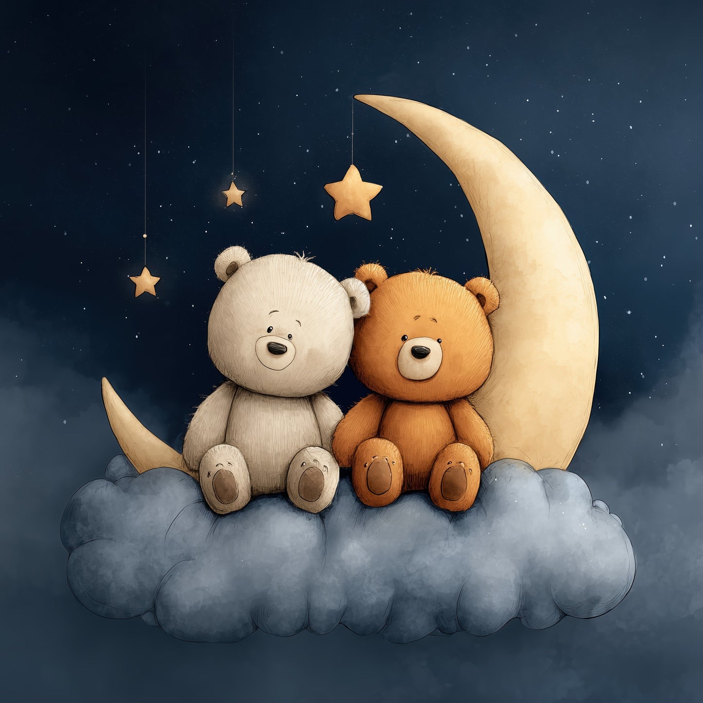 Moonbeam Teddies — Whimsical Nursery Canvas Print