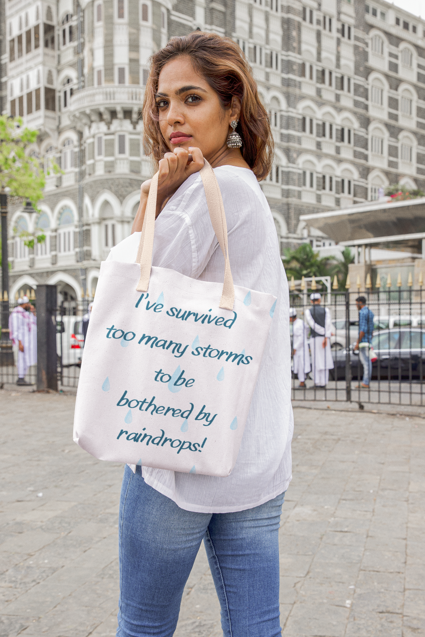 Rainy Day Resilience Tote – Inspirational Quote Bag, Eco-Friendly Gift for Her, Reusable Grocery & Beach Bag