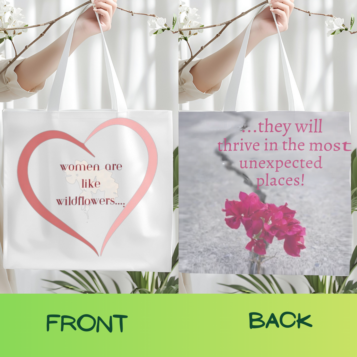 Wildflower Wisdom Tote – Floral Quote Bag, Inspirational Gift for Women, Eco-Friendly Shopper for Mother’s Day & Everyday Use