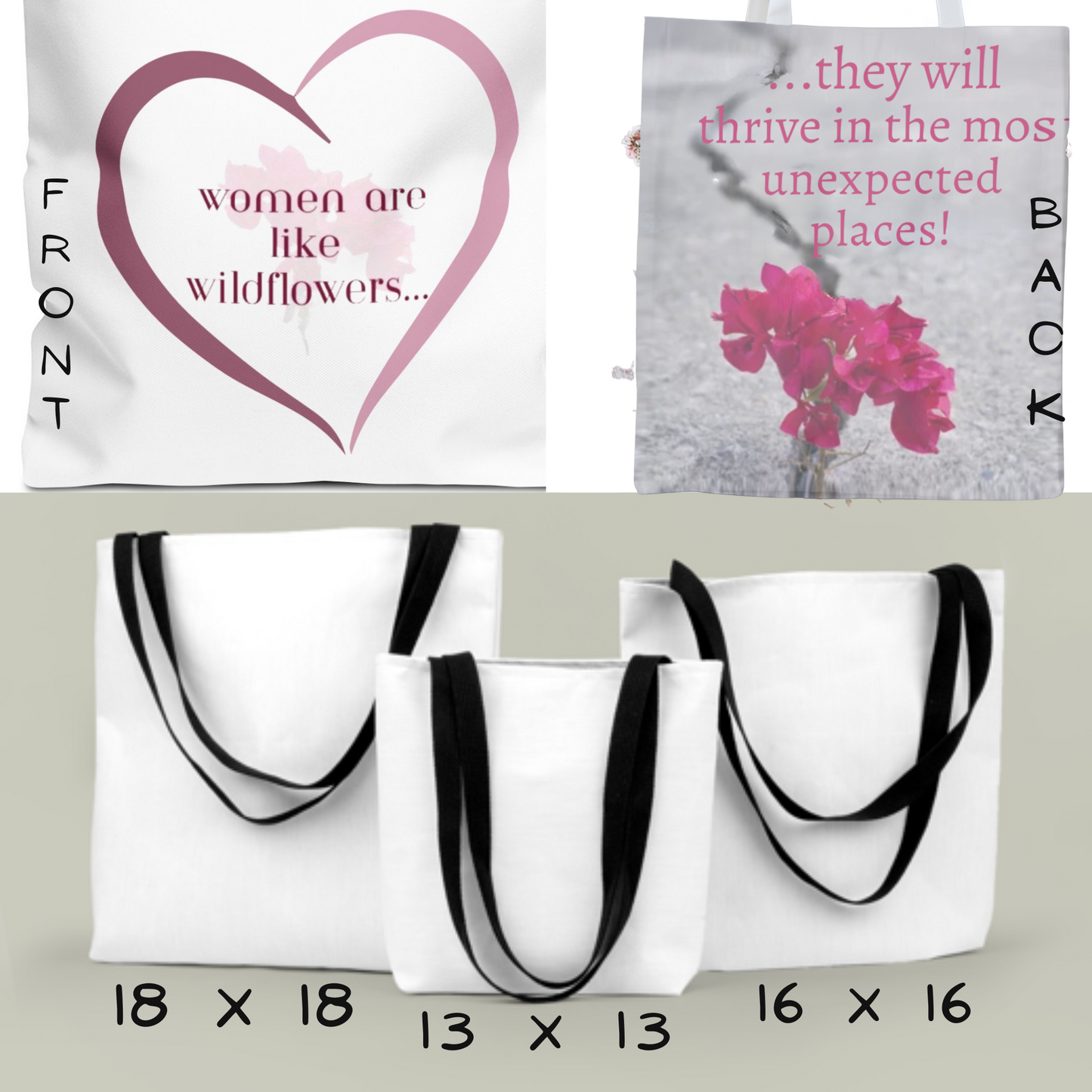 Wildflower Wisdom Tote – Floral Quote Bag, Inspirational Gift for Women, Eco-Friendly Shopper for Mother’s Day & Everyday Use