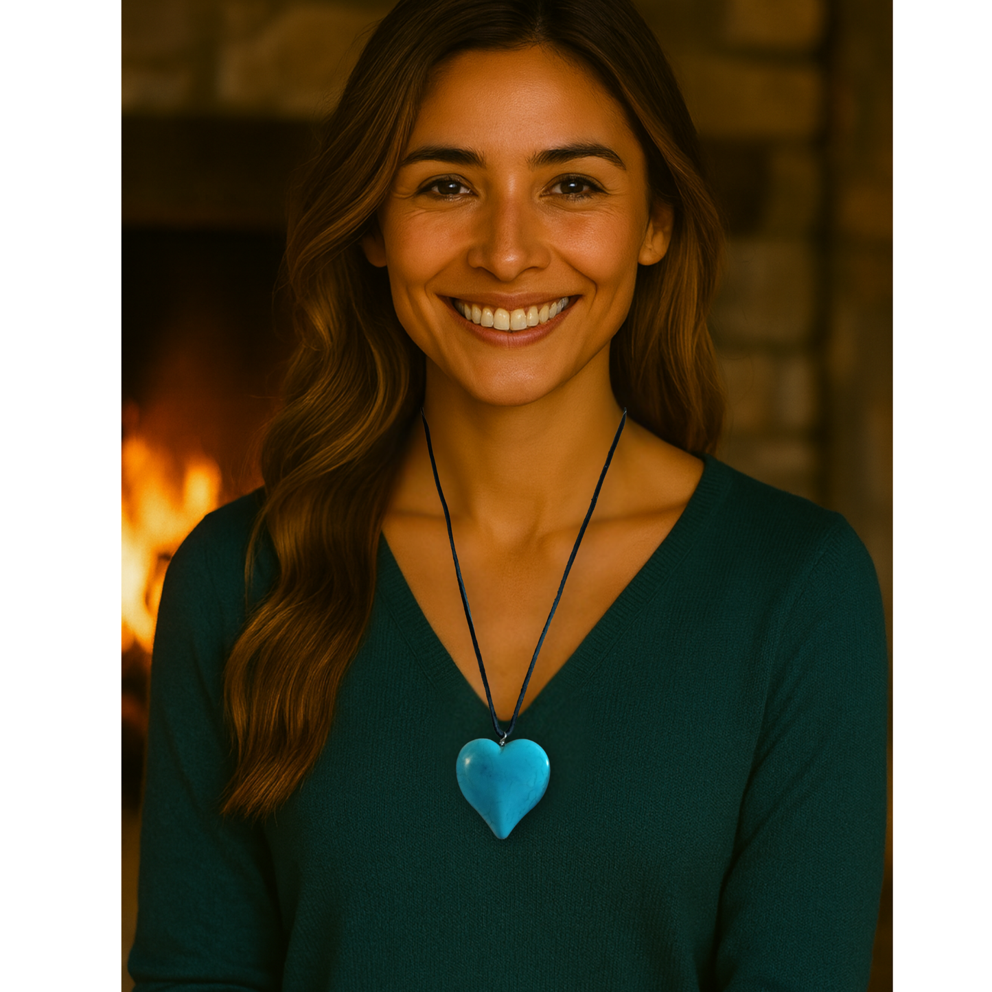 Turquoise Heart Pendant Necklace – Suede Cord Symbol of Love