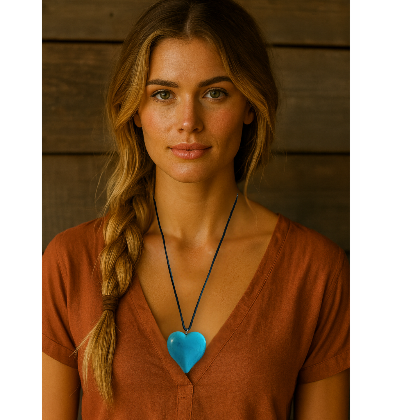 Turquoise Heart Pendant Necklace – Suede Cord Symbol of Love