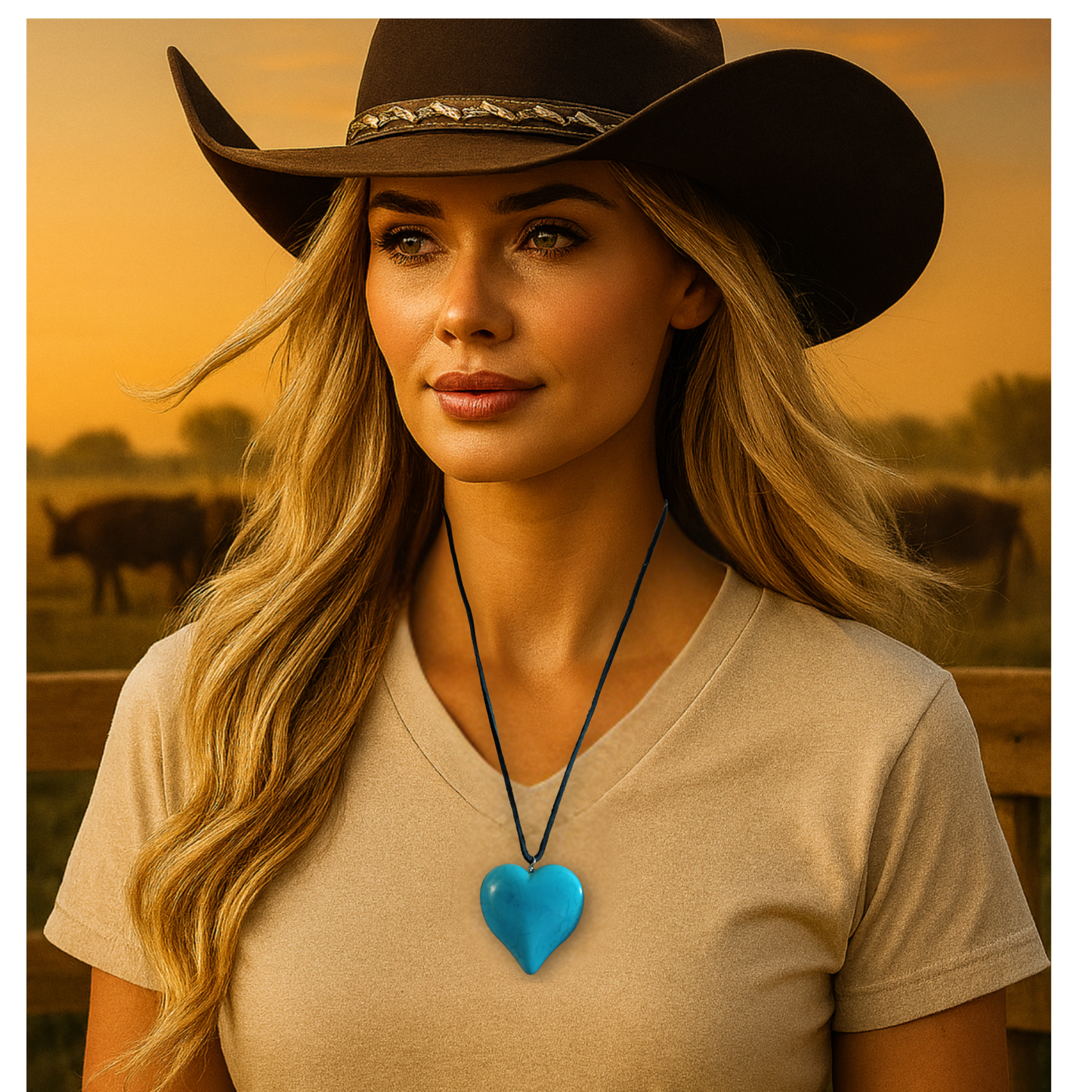 Turquoise Heart Pendant Necklace – Suede Cord Symbol of Love